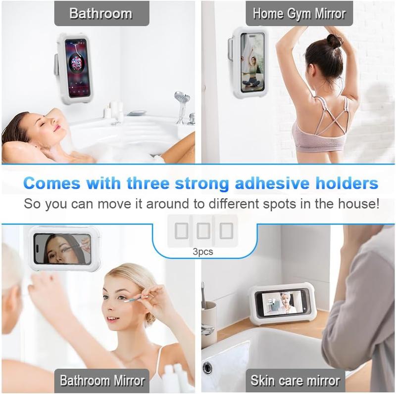 480° Rotating Bathroom Phone Case, Wall Mounted Shower Phone Holder, Waterproof Anti-fog Mobile Phone Stand, Angle Adjustable,  Up to 6.7 Inch, Bathroom Accessories for Washroom, Bathroom Gadgets