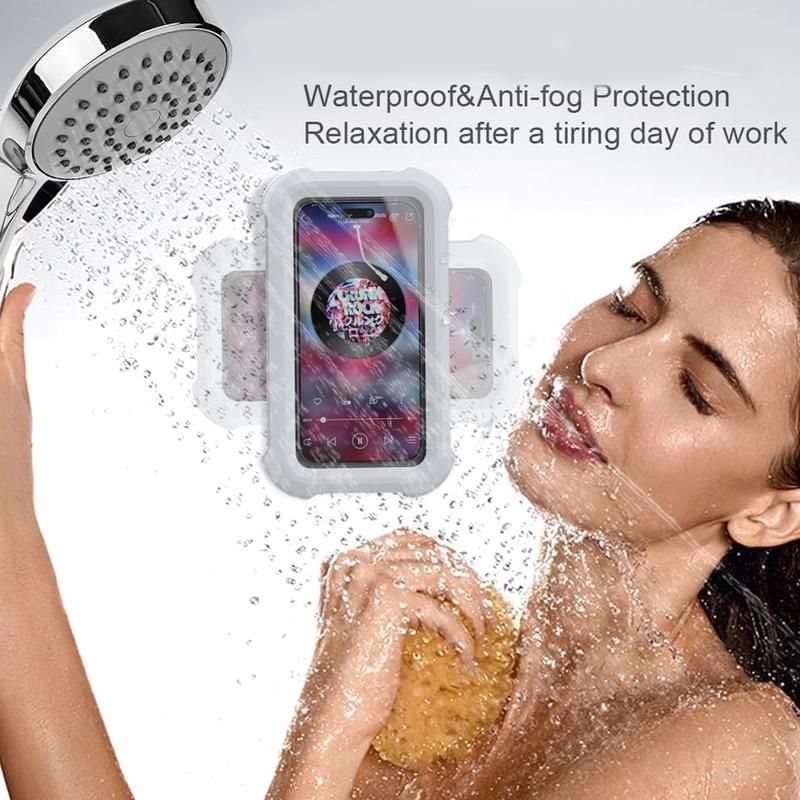 480° Rotating Bathroom Phone Case, Wall Mounted Shower Phone Holder, Waterproof Anti-fog Mobile Phone Stand, Angle Adjustable,  Up to 6.7 Inch, Bathroom Accessories for Washroom, Bathroom Gadgets