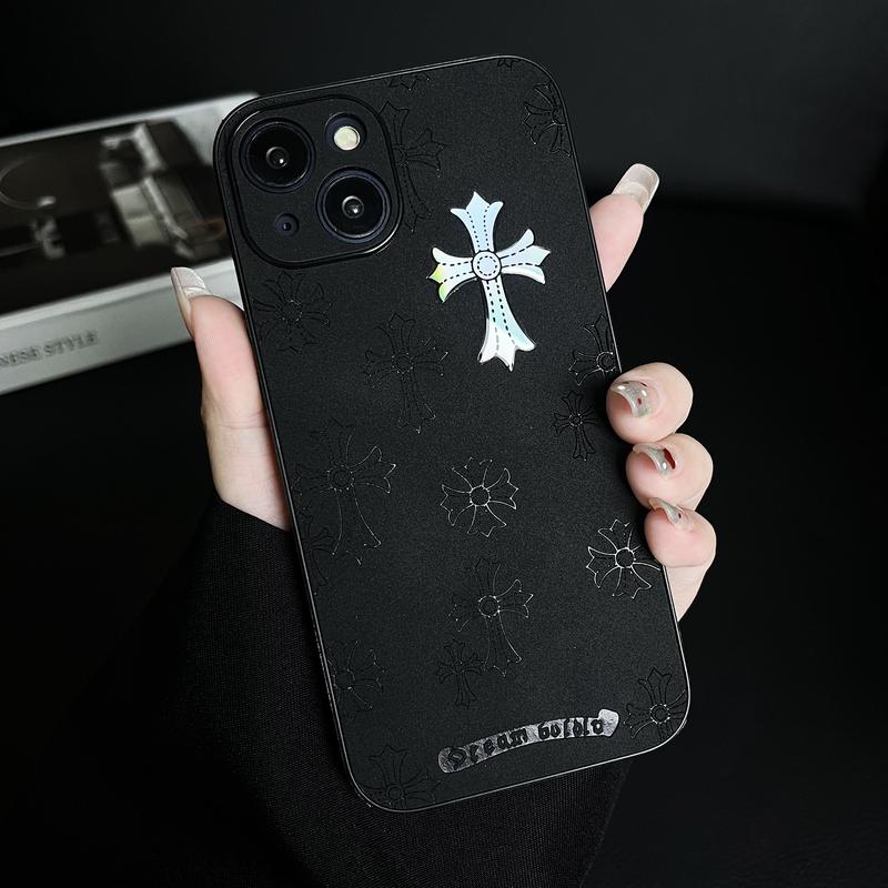 Suitable for iPhone 15 14 13 12 11 leather cross gradient advanced anti slip phone case, iPhone 15 14 Plus series cross logo high-quality leather anti fall male and female phone case