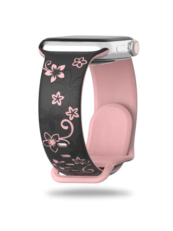 Floral Pattern Watch Band, Soft Silicone Watch Band for Women, Wearable Accessories Compatible with Apple Watch Series 9 8 7 6 5 4 3 2 1 SE Ultra