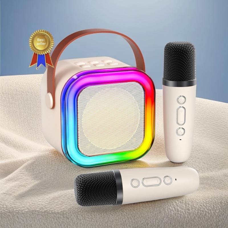 Mini Portable Kids Bluetooth Karaoke Speaker Adult Karaoke Machine with 2 Wireless Microphones and LED Lights for Family Parties (Adults); CD Vinyl Player Birthday Gift for Girls Boys 5, 6, 7, 8, 9, 10, 12+ Goodies Audio Smartphone