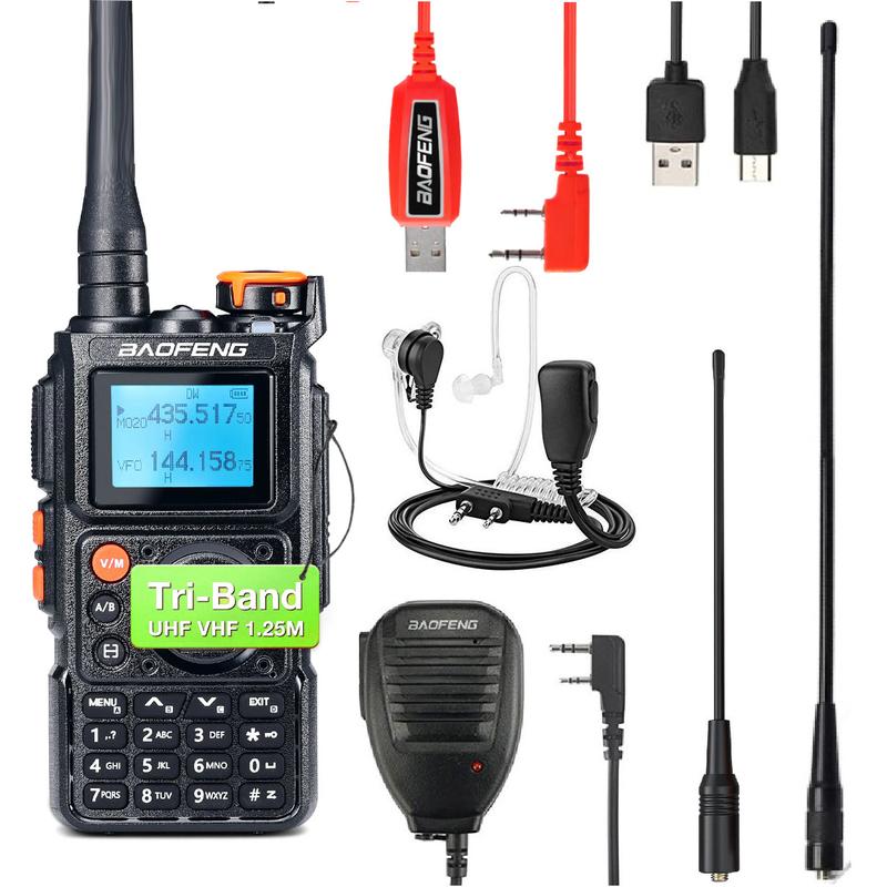 BAOFENG K6 Tri-Band Walkie Talkies - Long Range Handheld Ham Radio  with Copy Frequency, Programming Cable,Speaker Mic,Type-C Charging,BF-771 Antenna, Acoustic Tube Headset,NOAA Weather Radio and 999 Channels Audio Communication Monitoring Port