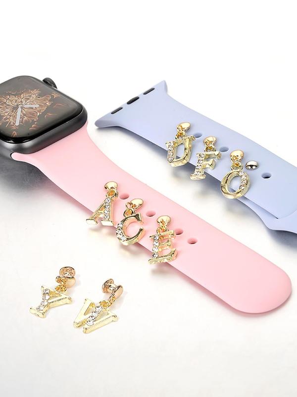 Fashion Letter Design Watch Band Decoration, Rhinestone Decor Watch Band Ring for iWatch Silicone Strap, Watch Accessories for Women & Girls