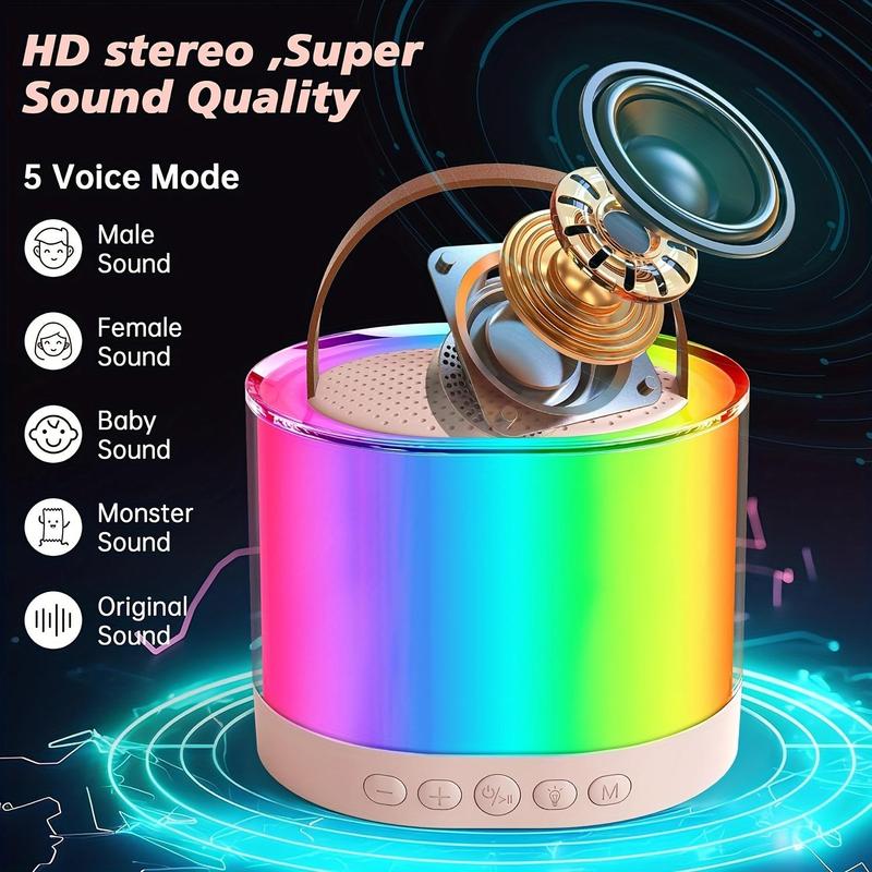 Portable Karaoke Machine with LED Lights & Wireless Microphones, 1 Set Rechargeable Home Speaker, Wireless Speaker with Microphone for Home