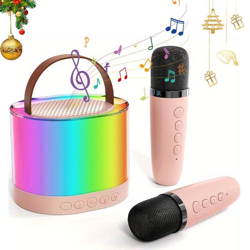 Portable Karaoke Machine with LED Lights & Wireless Microphones, 1 Set Rechargeable Home Speaker, Wireless Speaker with Microphone for Home