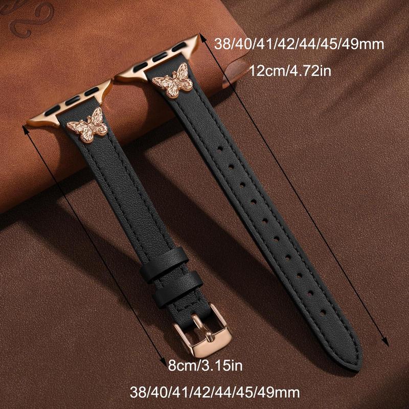 Butterfly Decor Watch Band, Top Grain Soft Faux Leather Watch Band, Fashionable Watch Band for iWatch Series SE 9 8 7 6 5 4 3 2 1