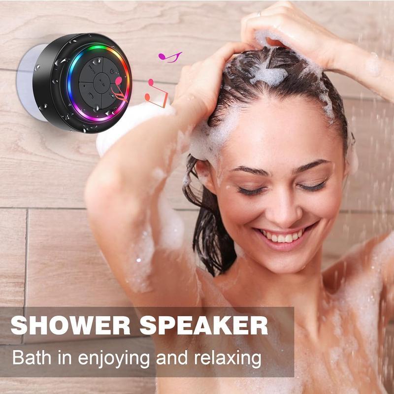 Portable Mini Bluetooth Shower Speaker, Suction Cup Waterproof Bluetooth Wireless Speaker, Bluetooth Speakers with LED Light, Shower Speaker for Bathroom, Outdoor, Sports, Thanksgiving Gift