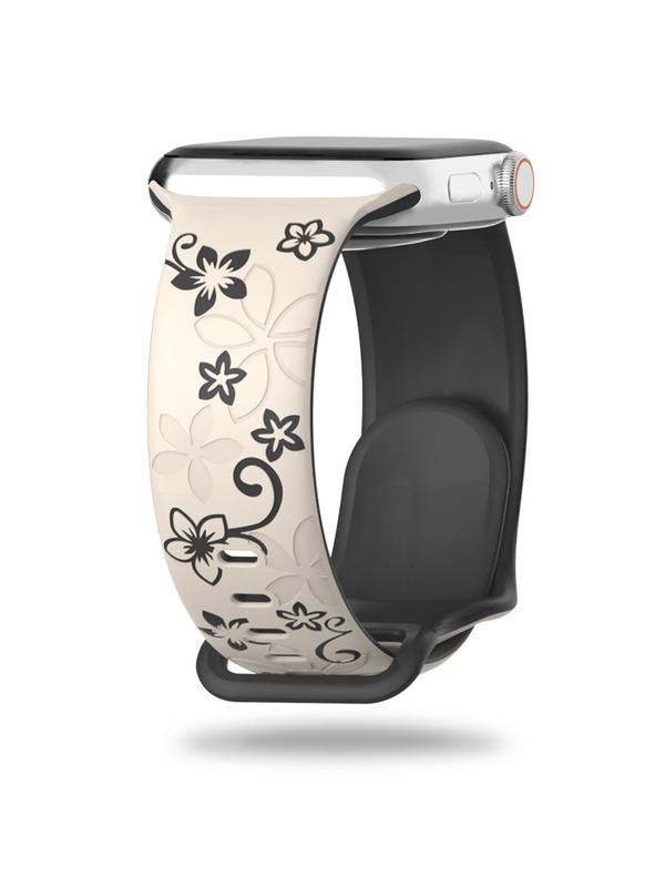 Floral Pattern Watch Band, Soft Silicone Watch Band for Women, Wearable Accessories Compatible with Apple Watch Series 9 8 7 6 5 4 3 2 1 SE Ultra