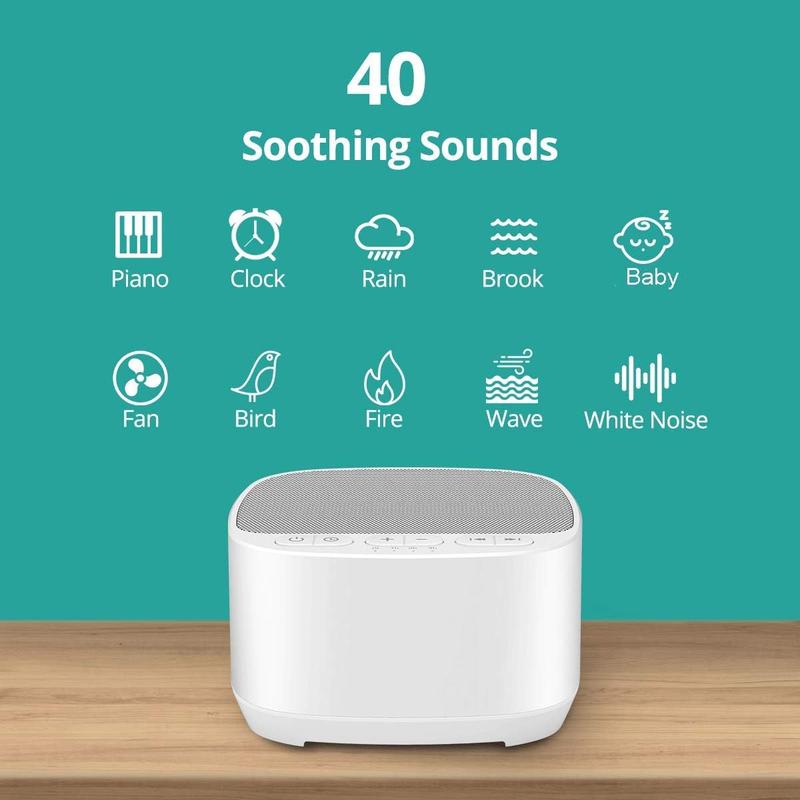 Sleep Sound White Noise Machine with 40 Natural Soothing Sounds and Memory Function 32 Levels of Volume Powered by AC or USB and Sleep Timer Sound Therapy for   Adults (B-White)