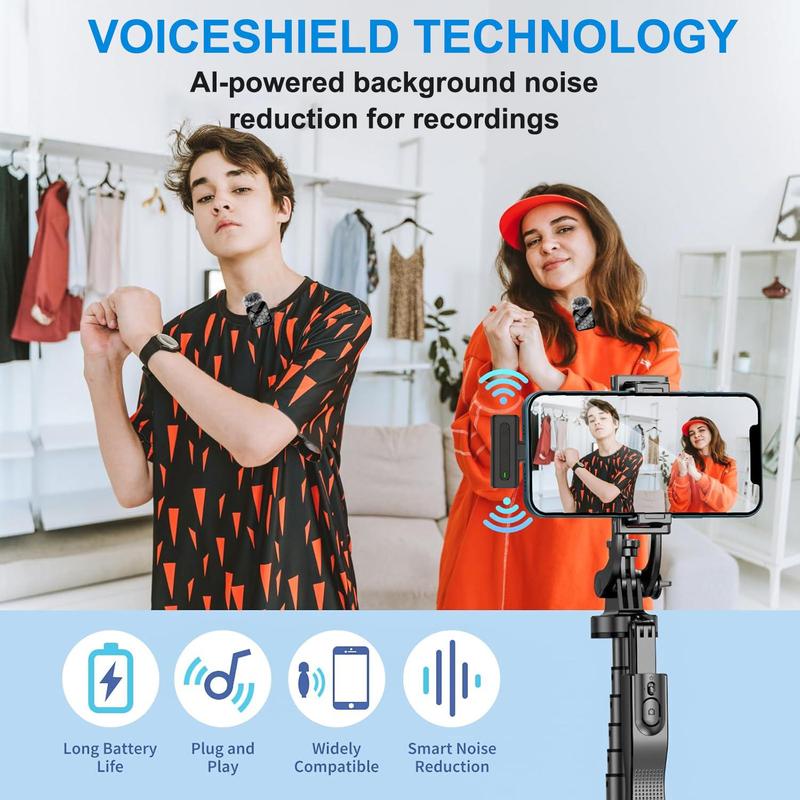 Wireless Lavalier Microphone, USB Rechargeable Wireless Microphone, Noise Reduction Microphone for Video Recording, Interview, Podcast, Vlog