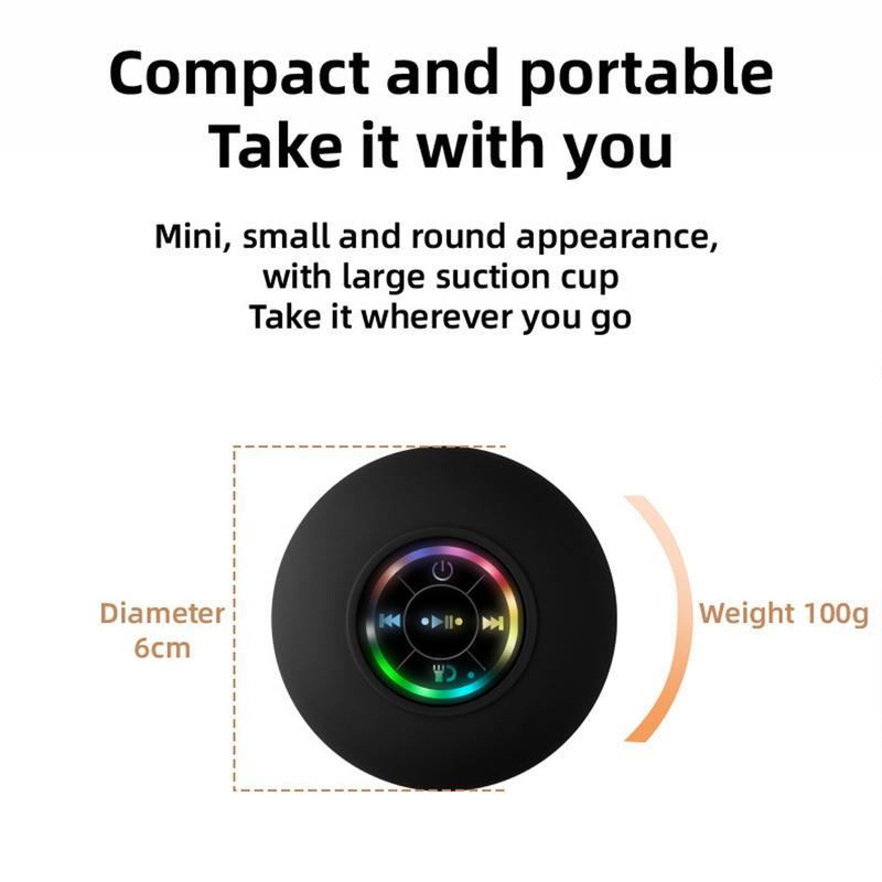 Portable Mini Bluetooth Shower Speakers, Wireless Speaker with Suction Cup, lP67 Waterproof Speaker with LED Light, Pairs Easily to Phones, Tablets, Computer,for Parties, Bathroom, Travel, Home And Outdoors,Halloween Thanksgiving Christmas New Year Gifts