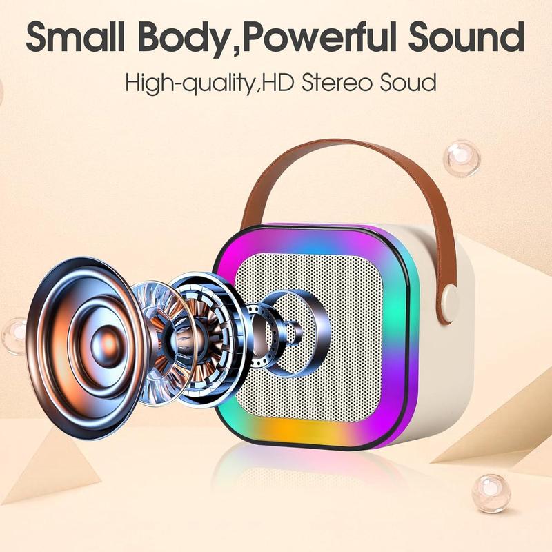 Portable Wireless Karaoke Speaker with 2 Microphone, HiFi Stereo Sound Subwoofers, KTV Speaker with RGB Colorful LED Lights, Karaoke Machine Sound System