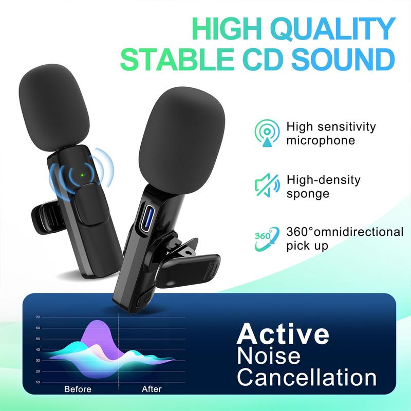 Portable Wireless Lavalier Microphone,Professional Lavalier Mic: Clip-On Wireless Convenience for All Devices Audio Charging