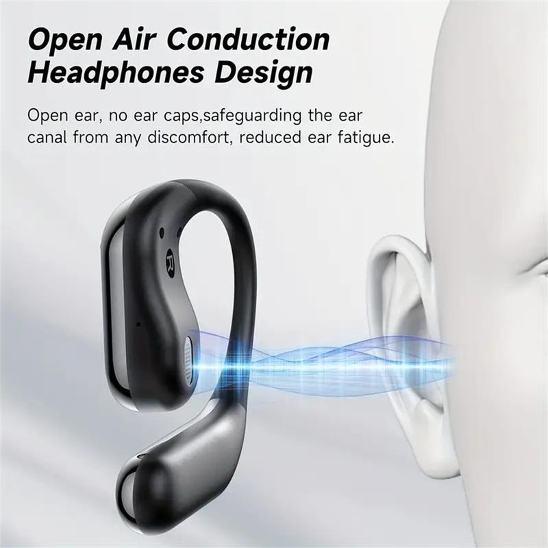 Open wireless 5.4 earphones,  ear hooks with 60H playback time, earplugs with LED black Audio Headphones playtime ear Headset Electronic