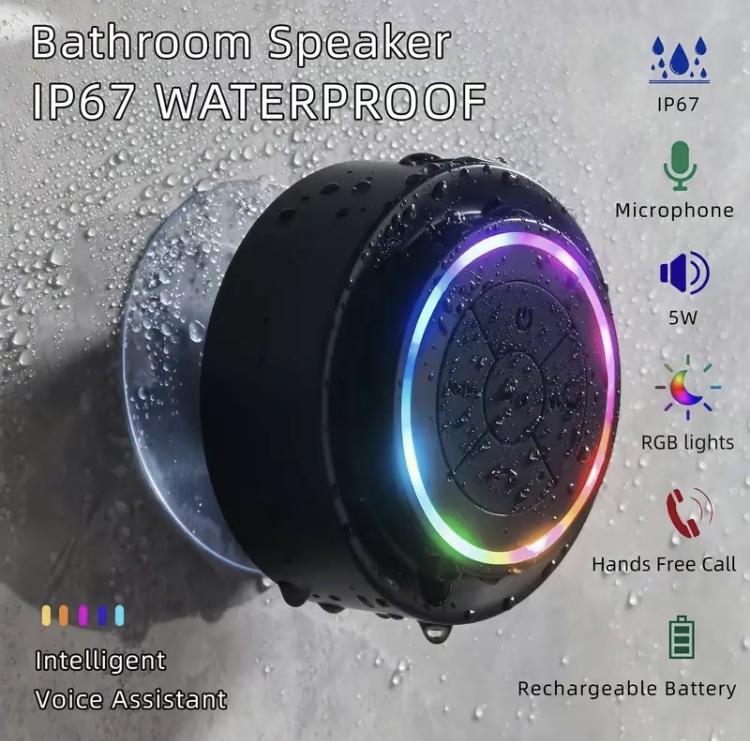 Portable Mini Bluetooth Shower Speaker, Suction Cup Waterproof Bluetooth Wireless Speaker, Bluetooth Speakers with LED Light, Shower Speaker for Bathroom, Outdoor, Sports, Thanksgiving Gift