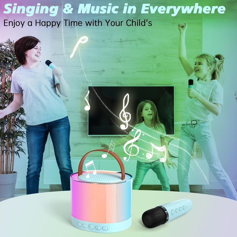 Portable Karaoke Machine with LED Lights & Wireless Microphones, 1 Set Rechargeable Home Speaker, Wireless Speaker with Microphone for Home