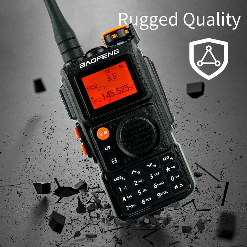 BAOFENG K6 Tri-Band Walkie Talkies - Long Range Handheld Ham Radio  with Copy Frequency, Programming Cable,Speaker Mic,Type-C Charging,BF-771 Antenna, Acoustic Tube Headset,NOAA Weather Radio and 999 Channels Audio Communication Monitoring Port