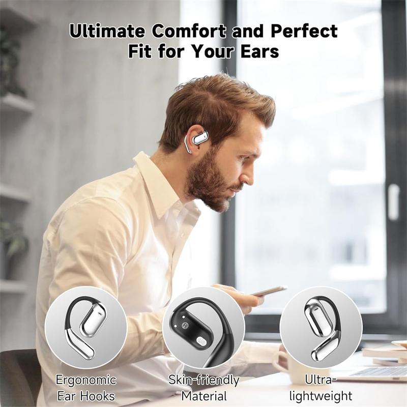 Open wireless 5.4 earphones,  ear hooks with 60H playback time, earplugs with LED black Audio Headphones playtime ear Headset Electronic