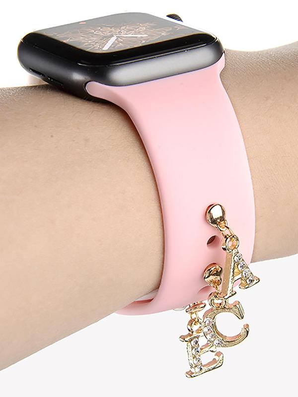 Fashion Letter Design Watch Band Decoration, Rhinestone Decor Watch Band Ring for iWatch Silicone Strap, Watch Accessories for Women & Girls