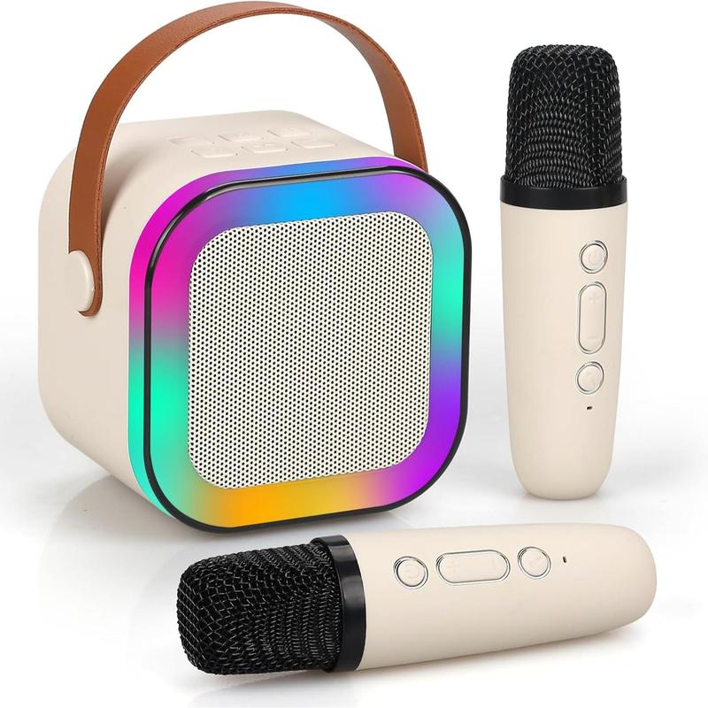 Portable Wireless Karaoke Speaker with 2 Microphone, HiFi Stereo Sound Subwoofers, KTV Speaker with RGB Colorful LED Lights, Karaoke Machine Sound System