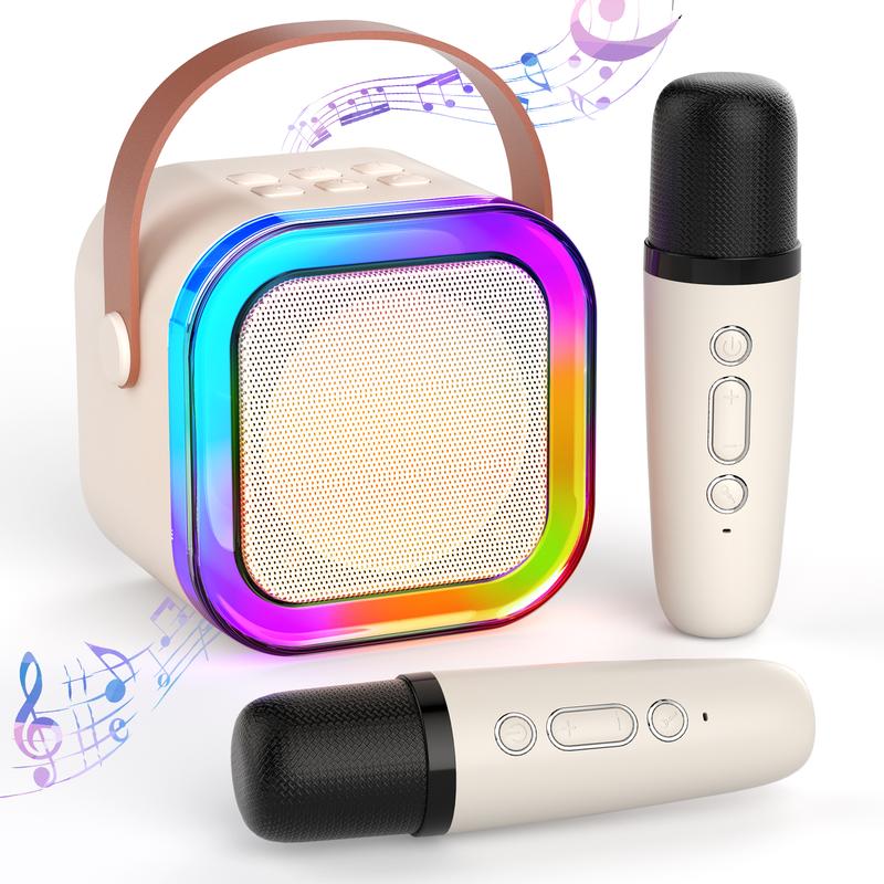 Mini Portable Kids Bluetooth Karaoke Speaker Adult Karaoke Machine with 2 Wireless Microphones and LED Lights for Family Parties (Adults); CD Vinyl Player Birthday Gift for Girls Boys 5, 6, 7, 8, 9, 10, 12+ Goodies Audio Smartphone