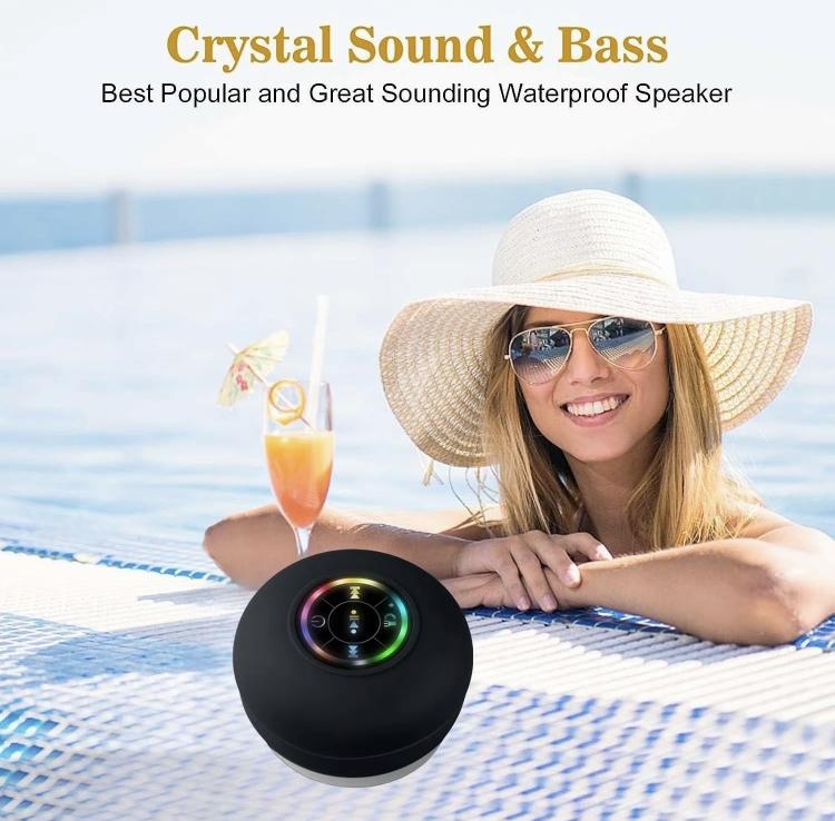 Portable Mini Bluetooth Shower Speaker, Suction Cup Waterproof Bluetooth Wireless Speaker, Bluetooth Speakers with LED Light, Shower Speaker for Bathroom, Outdoor, Sports, Thanksgiving Gift