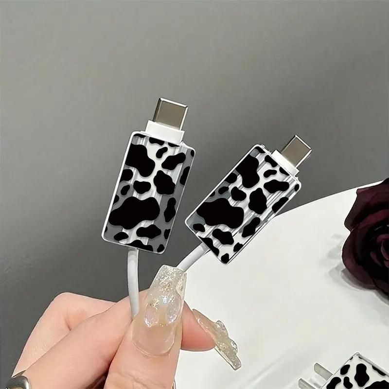 Cow Pattern Charger & Data Cable Protective Case, Transparent Charger & Data Cable Protector, Phone Accessories Compatible with iPhone 18W 20W Charger