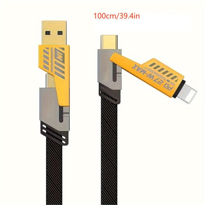 4 In 1 Data Cable, 1 Count PD 27W Multifunctional Dual Type-C Charging Cable, Phone Charging Accessories, Fast Charging Data Cable Compatible with Apple iPhone 15