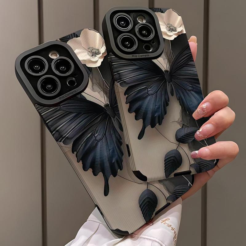 Butterfly & Flower Pattern Phone Case, Anti-drop Cellphone Protective Case, All-inclusive Shockproof Mobile Phone Cover for iPhone 7 8 11 12 13 14 15 Series