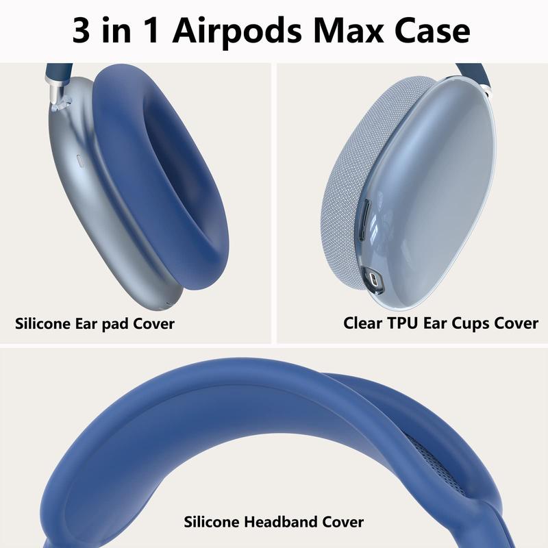 Silicone Protective Case, Clear Soft TPU Ear Cover Ear Pad Protective Case Headband Cover, Earphone Accessories for Apple AirPods Max