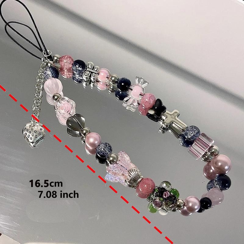 Cute Strawberry & Heart & Butterfly Design Phone Chain, Creative Anti-lost Phone Lanyard, Fashion Phone Charm for Women & Girls