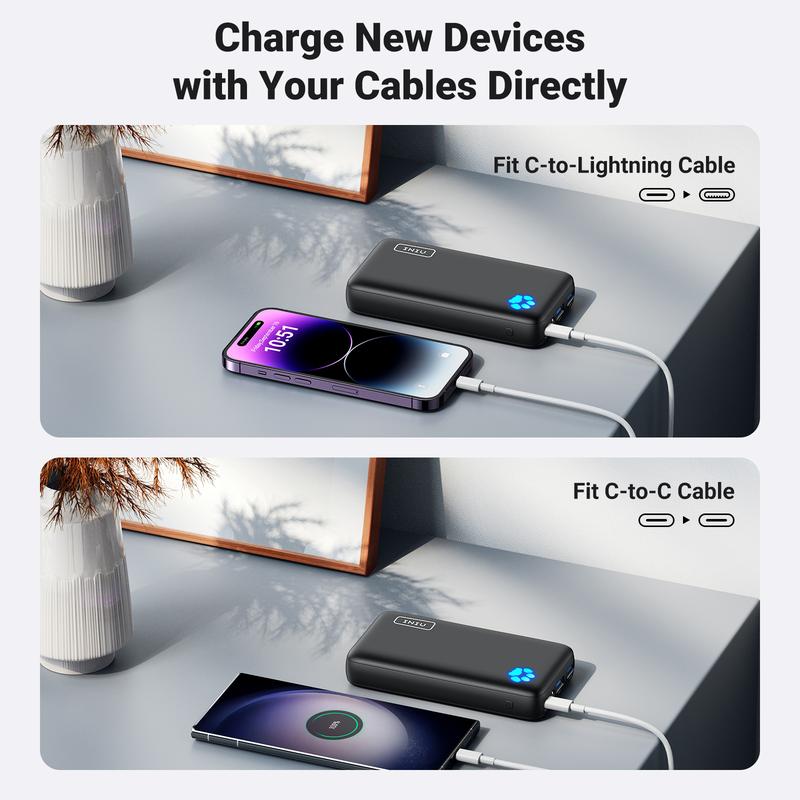 INIU Portable-Charger-Power-Bank, 22.5W PD QC 20000mAh USB C Power Bank, Fast Charging Battery Pack, 3-Output Phone Charger Compatible with iPhone 16 15 14 13 12 11 X Samsung S20 S10 Google iPad Tablet Accessories Bluetooth