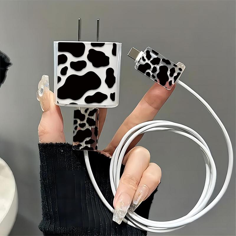 Cow Pattern Charger & Data Cable Protective Case, Transparent Charger & Data Cable Protector, Phone Accessories Compatible with iPhone 18W 20W Charger