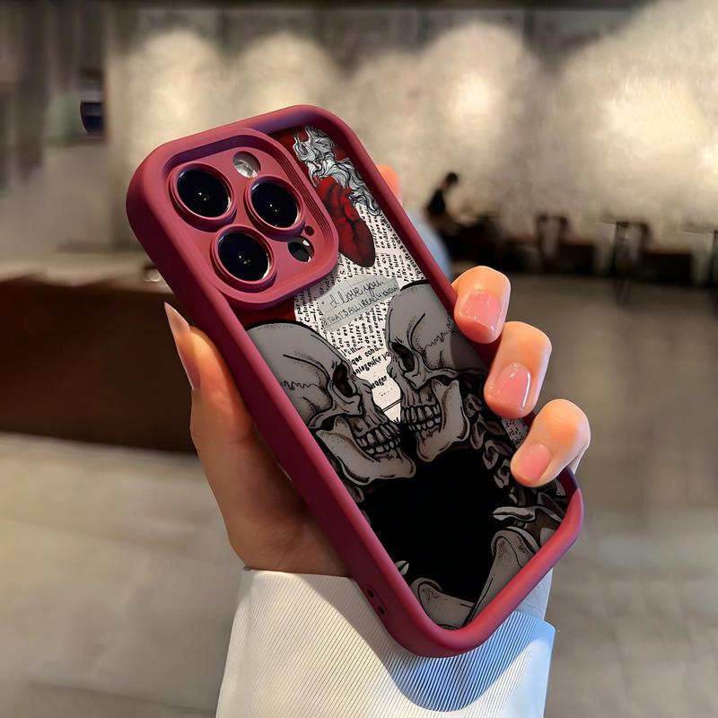 Vintage Skull Pattern Phone Case, 1 Count Shockproof Phone Protective Cover, Phone Accessory Compatible with iPhone 16 Series