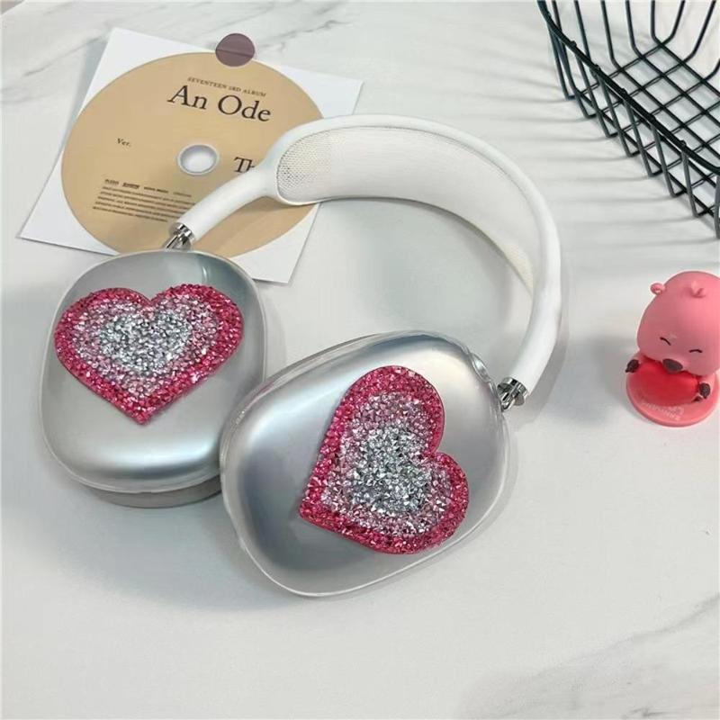 Heart Pattern Clear Earphone Case, 1 Pair Earphone Decorative Cover, Earphone Protective Case Compatible with Apple Airpods Max