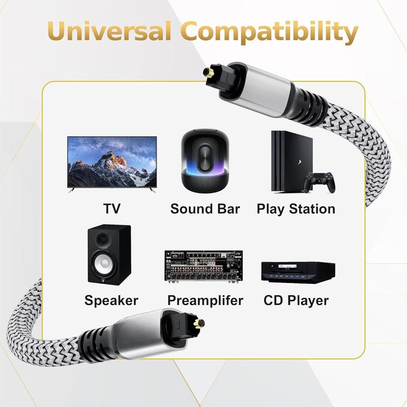 Optical Audio  30 FT, Digital Audio , Toslink Fiber Optic Cord, [Nylon Braided, Slim Aluminum Shell, Gold Plated Connector], for Home Theater, Sound Bar, PS4, , TV and More