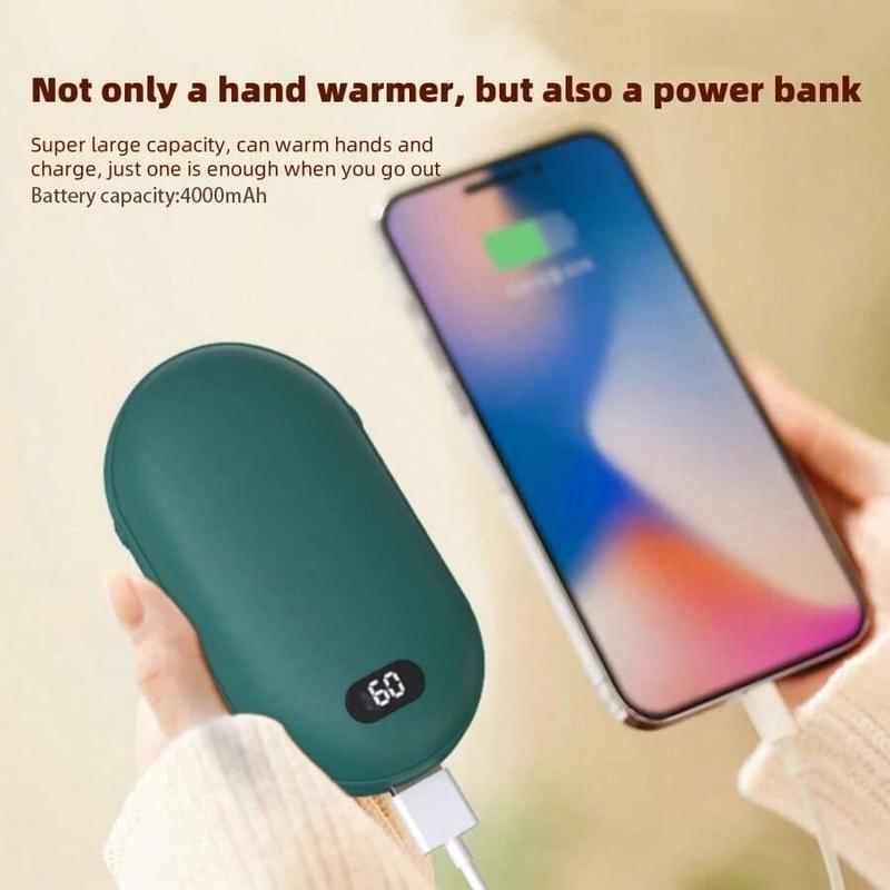 2-in-1 Hand Warmer & Power Bank, 1 Count 4000mAh Large Capacity Rechargeable Hand Warmer, Portable Digital Display Hand Warmer for Winter, Christmas Gift