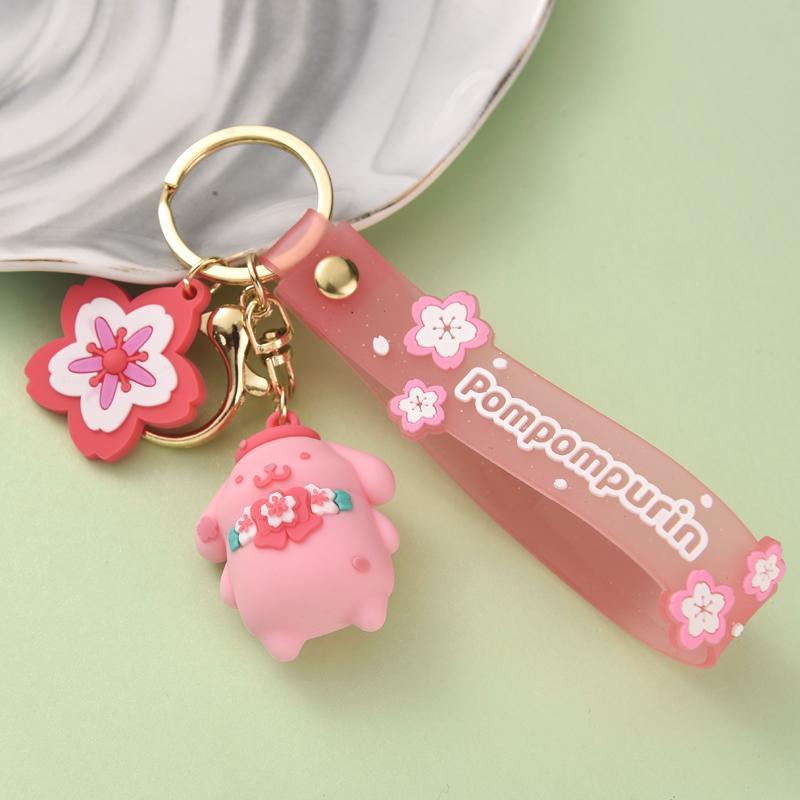 SANRIO Cute Cartoon Cat Dog Design Phone Chain, Cherry Blossom Series Keychain for Women & Girls, Fashion Phone Decorative Accessories for Daily Use