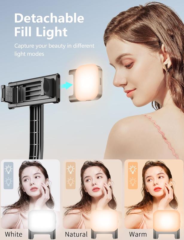 Selfie Stick Tripod with Light and Detachable Phone Holder, 41.7