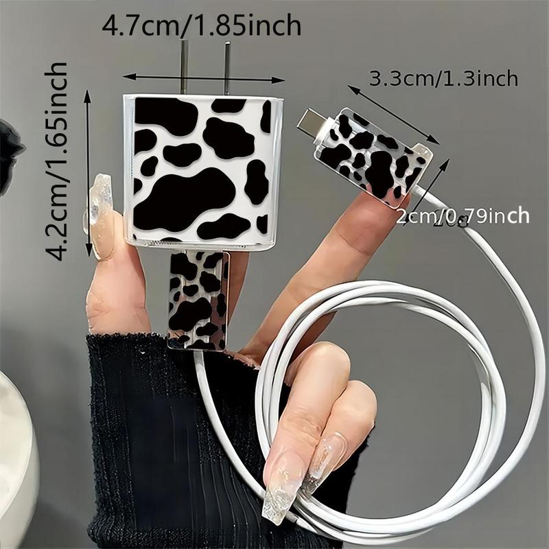 Cow Pattern Charger & Data Cable Protective Case, Transparent Charger & Data Cable Protector, Phone Accessories Compatible with iPhone 18W 20W Charger