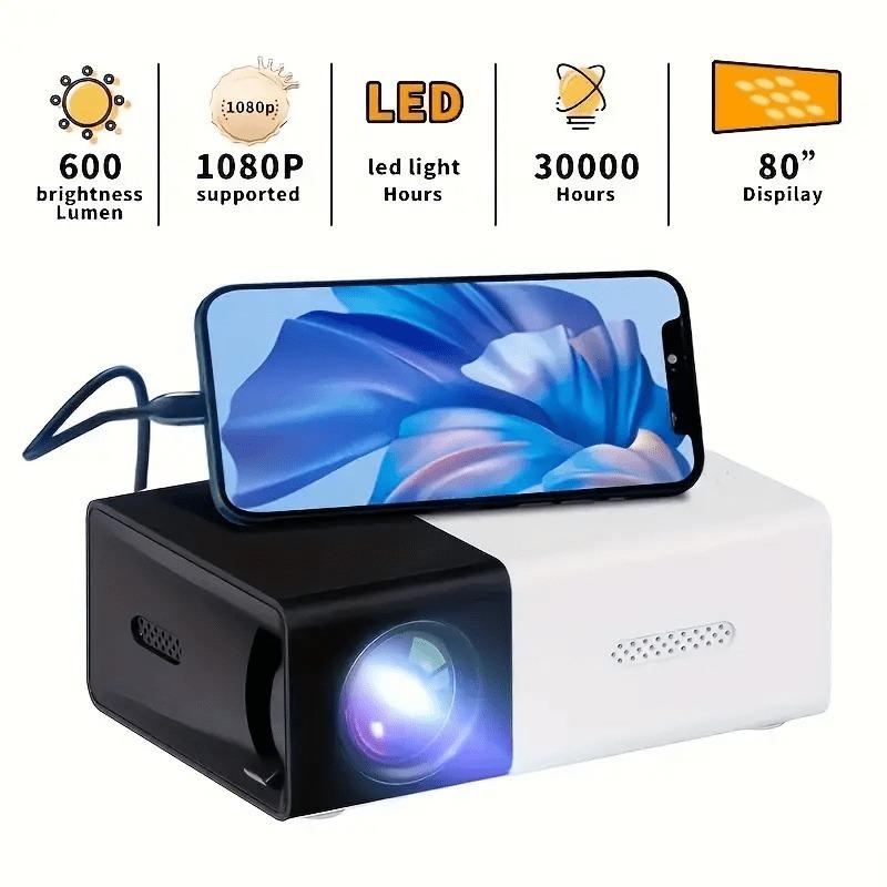 Home Theater Portable Mini Projector, Supporting Smartphone Wired Screen Sharing, Allowing You To Enjoy Cinema At Home for Gifts Audio Cable