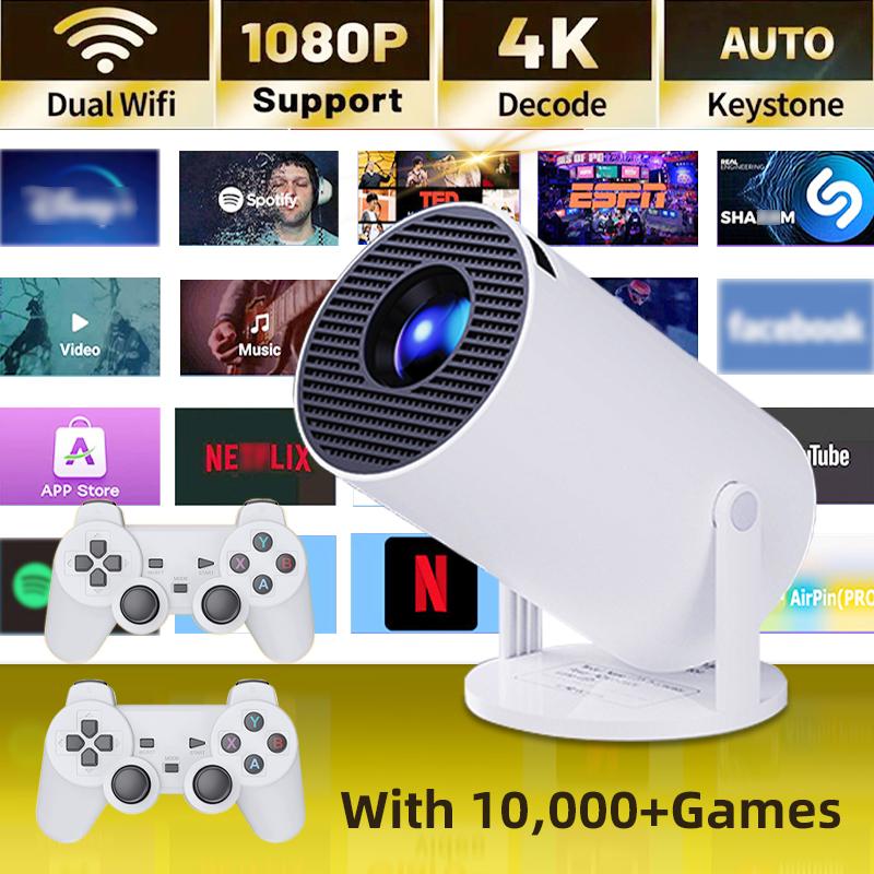 4K Multi-function Bluetooth Projector WIFI Projector With Screen&Two Game Consoles Full HD Portable Projector 270° Compatible with iPhone PC Laptop