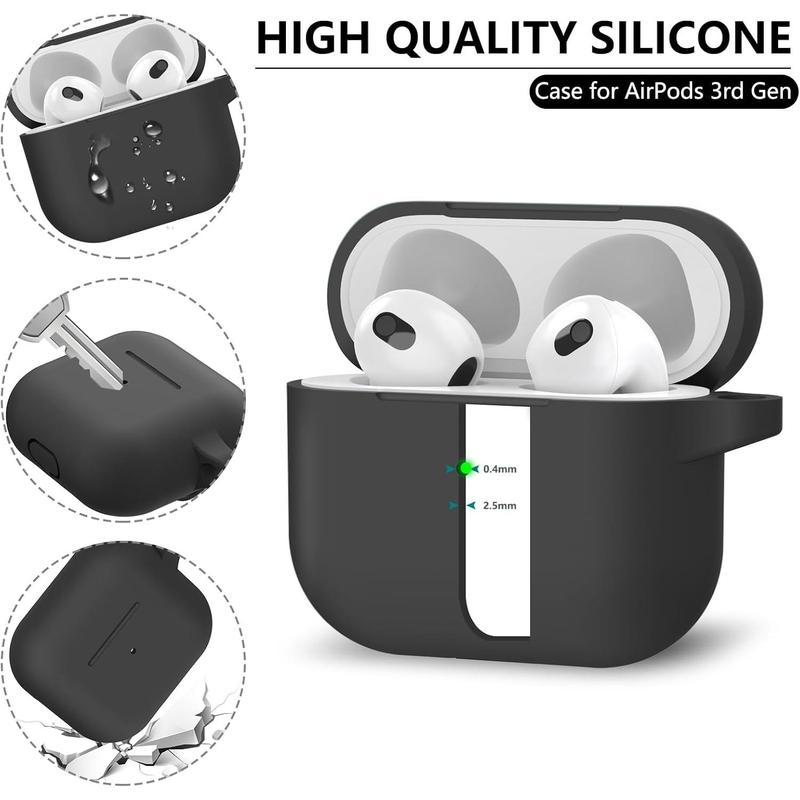 for AirPods 3rd Gen Case Cover with Cleaner Kit,Soft Silicone Protective Case for Apple AirPods 3rd Generation Charging Case with Keychain,Shockproof AirPod 3 Case for Women Men-Black