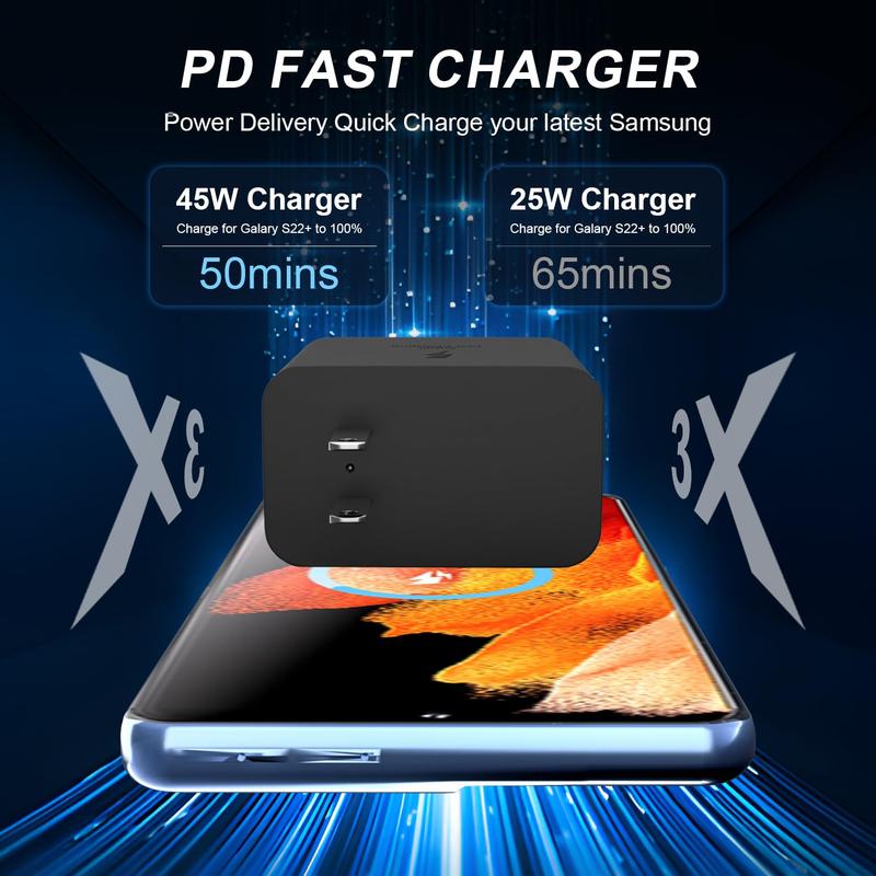 Samsung Super Fast Charger Type C 45W GaN Power USB C Charger PPS PD Fast Charging Block and 6.6ft C Cable for Samsung Galaxy S24 Ultra S24 S24+ S23 Ultra S23 S23+ S22 S22 Ultra S22+ Note10 Note20 S20