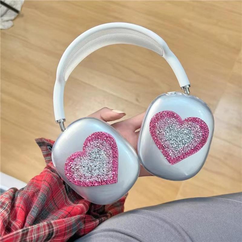 Heart Pattern Clear Earphone Case, 1 Pair Earphone Decorative Cover, Earphone Protective Case Compatible with Apple Airpods Max