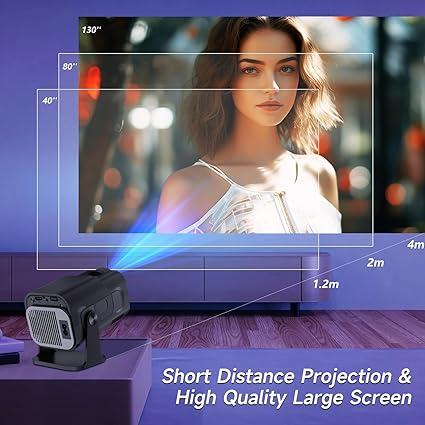 HY320mini Projector, Support 4K 1080P Portable Projector with Wifi 6 and Bluetooth, Android TV Smart Projrctor Auto Keystone, 180°Rotatable, Outdoor Video Projectors for Phone TV Stick