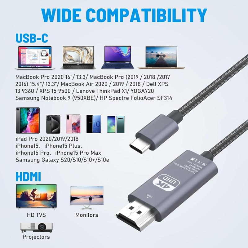 USB C to HDMI Adapter for Phone 15 to TV, 4K@60Hz USB 3.1 Type-C to HDMI for Home Office,Thunderbolt 3 4 Compatible with Mobile Phone,Laptop,Computer