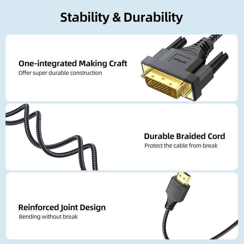 DVI to HDMI  6ft, HDMI to DVI-D DVI-I Braided Cord Bidrectional Male to Male Conector for Monitor Projector PC Raspberry Pi  One PS5 PS4 Graphics Card HDMI