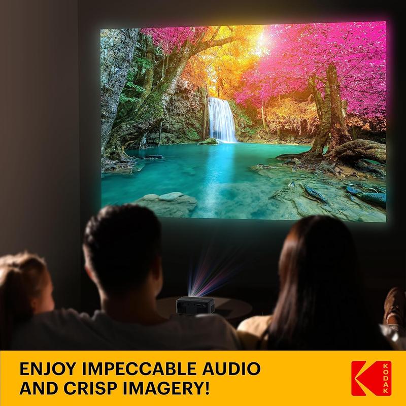 KODAK FLIK X1 100” Mini Projector, Portable Pico Projector with Remote & 2W Speakers, Black