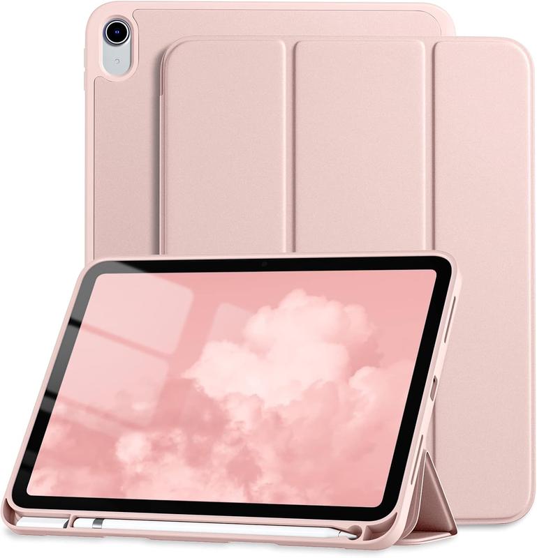 Compatible with iPad 10th Generation Case 2022, Protective Case 10th Generation with Pencil Holder, Trifold Stand Case Designed for iPad 10.9 Inch, Auto Sleep Wake Cover, Rose Pink